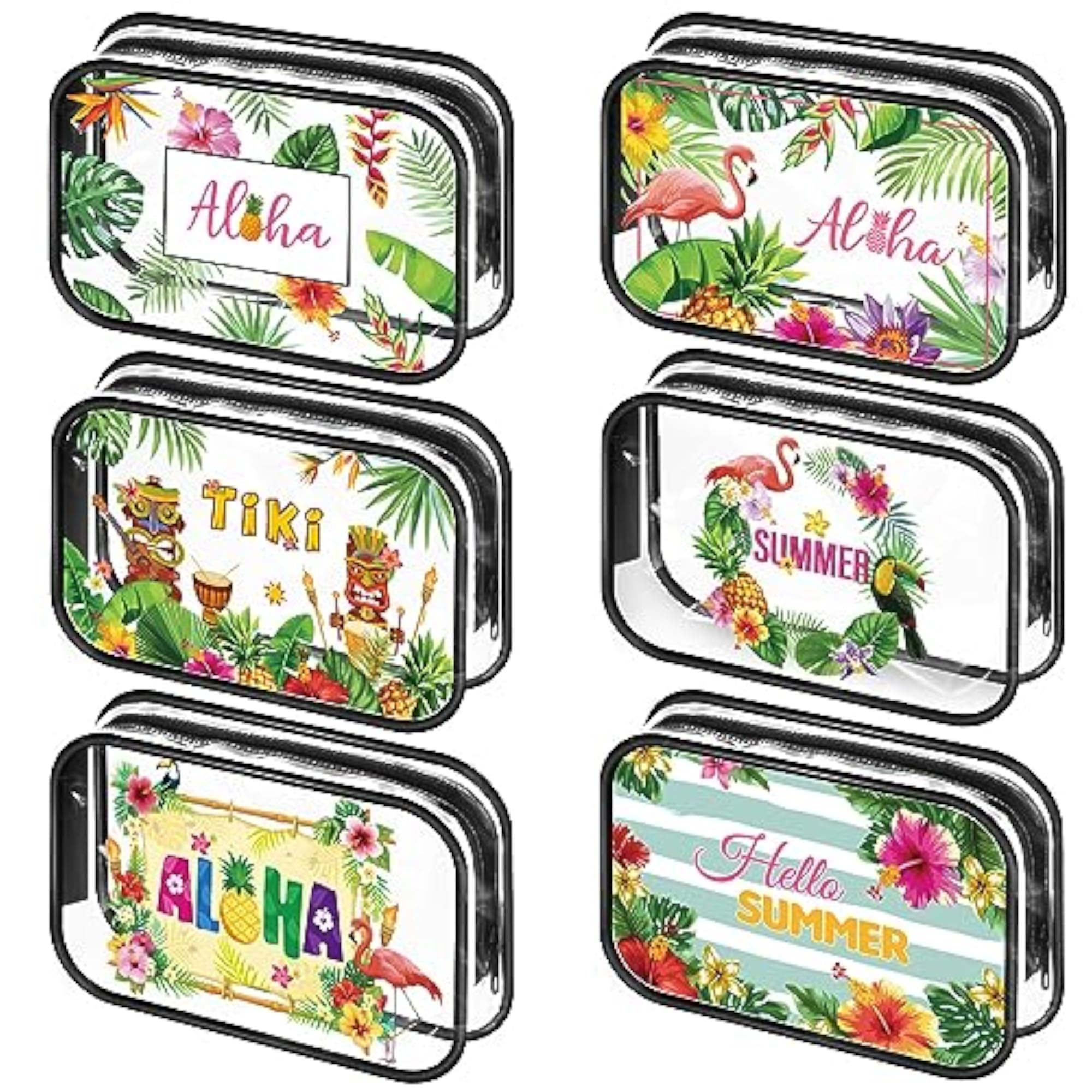 6 Pcs Hawaiian Clear Toiletry Bags, Waterproof